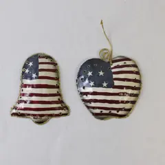 Lot of 2 Patriotic Metal Wall Hangings: Apple & Bell