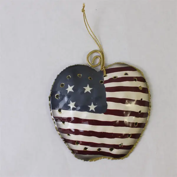 Lot of 2 Patriotic Metal Wall Hangings: Apple & Bell