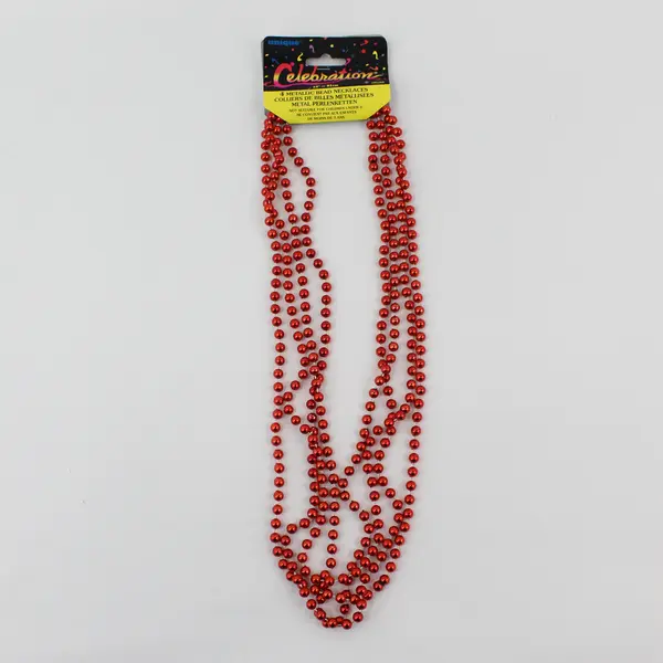 Unique Industries Pack of 4 Red Metallic Bead Necklaces 32in #95103 New