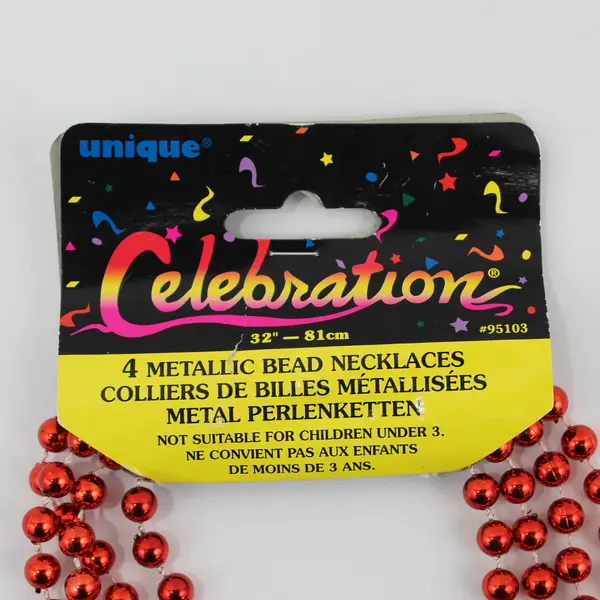 Unique Industries Pack of 4 Red Metallic Bead Necklaces 32in #95103 New
