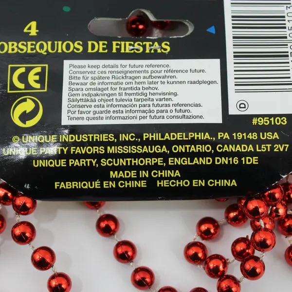 Unique Industries Pack of 4 Red Metallic Bead Necklaces 32in #95103 New