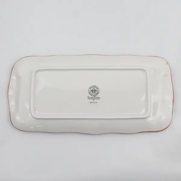 Fitz and Floyd Damask Holiday Ceramic Bread Tray Red And White