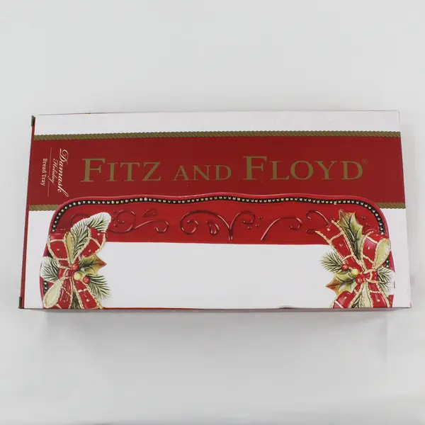 Fitz and Floyd Damask Holiday Ceramic Bread Tray Red And White