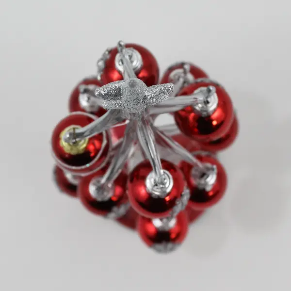 GANZ Silver Glass Christmas Tree With Mirrored Base Small Red Glass Ornaments