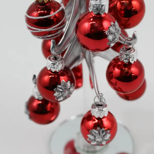GANZ Silver Glass Christmas Tree With Mirrored Base Small Red Glass Ornaments