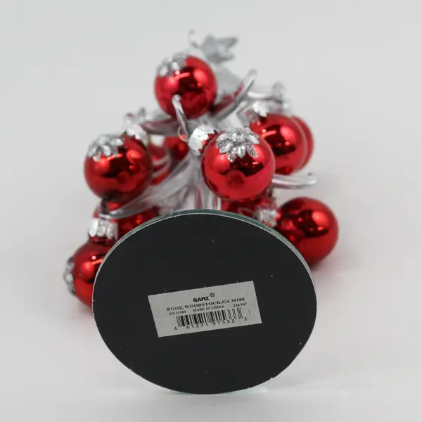 GANZ Silver Glass Christmas Tree With Mirrored Base Small Red Glass Ornaments