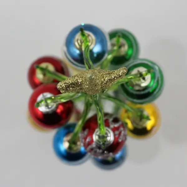 Ganz 8" Green Glass Christmas Tree W/ Mirror Base Multi Color Glass Ornaments