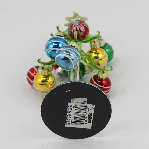 Ganz 8" Green Glass Christmas Tree W/ Mirror Base Multi Color Glass Ornaments