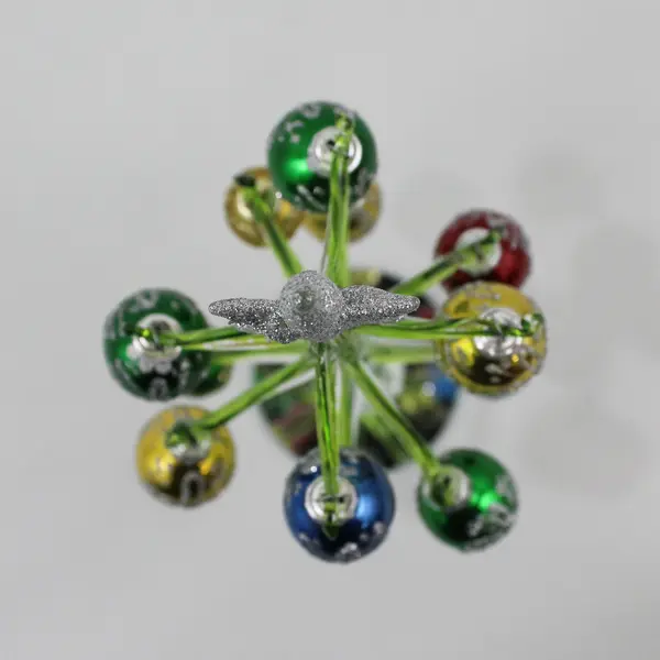 Ganz 10.5" Green Glass Christmas Tree W/ Mirror Base Multi Color Glass Ornaments
