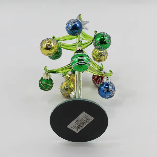 Ganz 10.5" Green Glass Christmas Tree W/ Mirror Base Multi Color Glass Ornaments