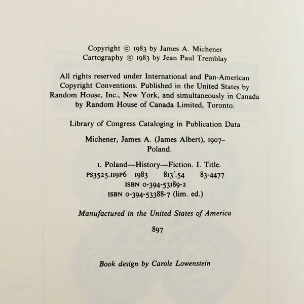Poland : A Novel By James A. Michener 1983 Hardcover