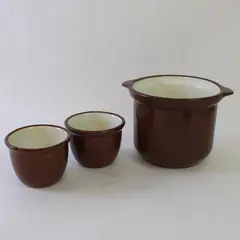 Lot of 3 Vintage Brown Glazed Bean Pot/Casserole Dish & 2 Au Jus Bowls No Lid