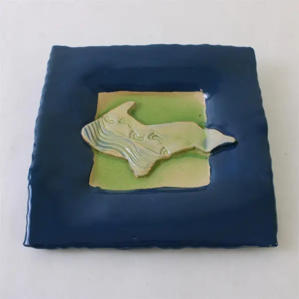 Wise Child Studio Michigan Pottery Wall Plate Green on Blue
