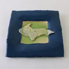 Wise Child Studio Michigan Pottery Wall Plate Green on Blue