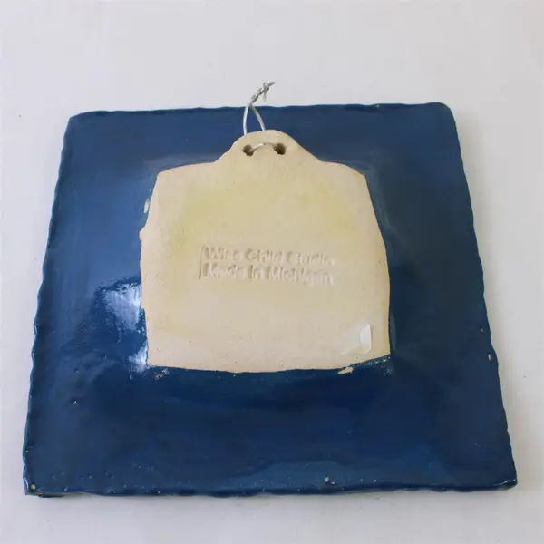 Wise Child Studio Michigan Pottery Wall Plate Green on Blue
