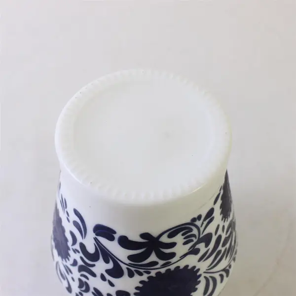 Fabbri Amarena Empty Collectible Milk Glass Jar Blue White Floral Italy 5.5"