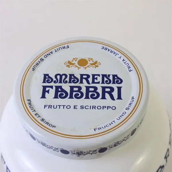 Fabbri Amarena Empty Collectible Milk Glass Jar Blue White Floral Italy 5.5"