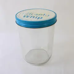 Vintage 1970s Kraft Miracle Whip Salad Dressing Glass Jar Blue Tin Lid