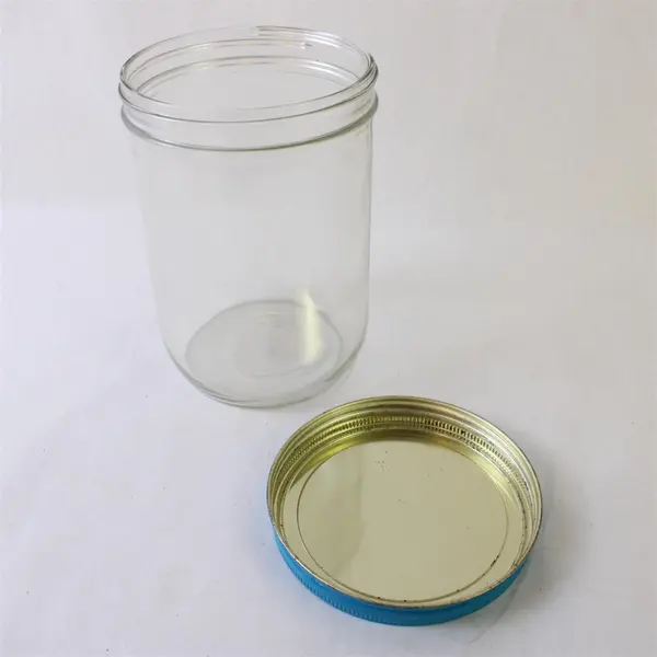 Vintage 1970s Kraft Miracle Whip Salad Dressing Glass Jar Blue Tin Lid