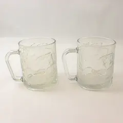 Set of 2 Vintage KIG Indonesia Clear Glass Mugs Embossed Grapevine Leaf