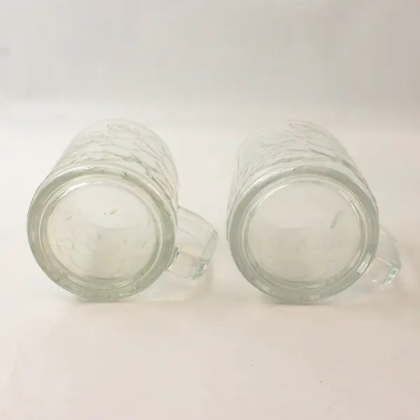 Set of 2 Vintage KIG Indonesia Clear Glass Mugs Embossed Grapevine Leaf