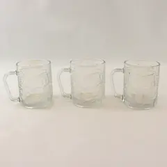 Set of 3 Vintage KIG Indonesia Clear Glass Mugs Embossed Grapevine Leaf 