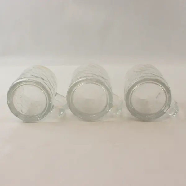 Set of 3 Vintage KIG Indonesia Clear Glass Mugs Embossed Grapevine Leaf 