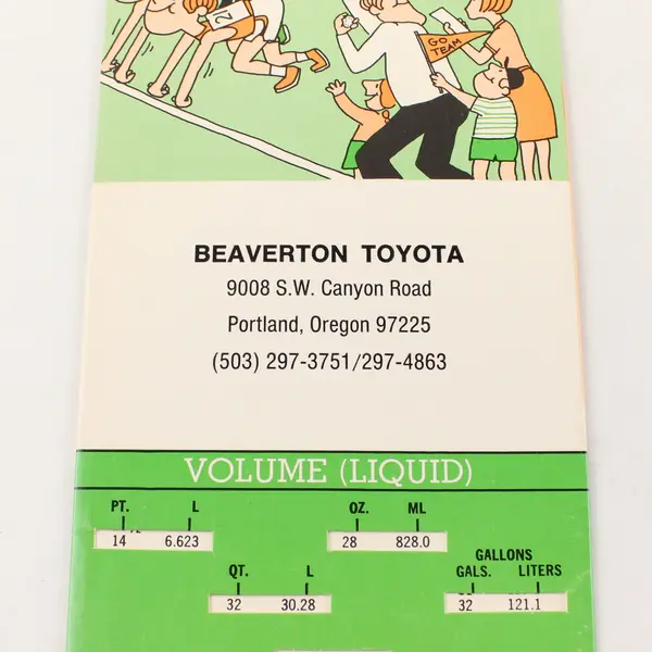 Vintage Instant Metrics Scale Chart Beaverton Toyota Promo Paper Collectible