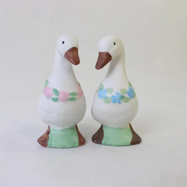 Vintage Goose & Gander Bisque Porcelain Salt Pepper Shakers Floral Taiwan