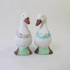 Vintage Goose & Gander Bisque Porcelain Salt Pepper Shakers Floral Taiwan