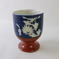 Footed Yunomi Japanese Teacup Blue White Floral Motif