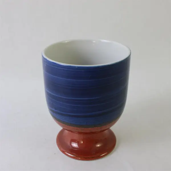 Footed Yunomi Japanese Teacup Blue White Floral Motif