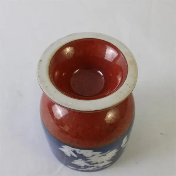 Footed Yunomi Japanese Teacup Blue White Floral Motif