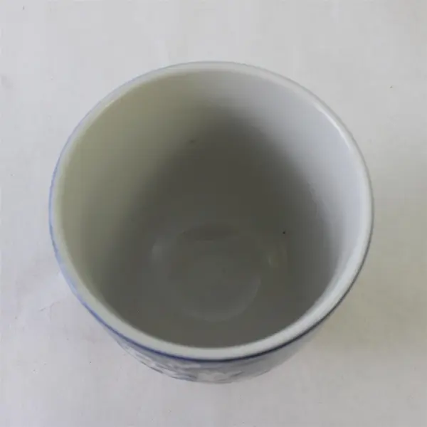 Footed Yunomi Japanese Teacup Blue White Floral Motif