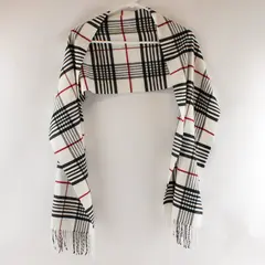 Women’s Plaid Scarf Black White Red Fringe 67in Pre-Owned