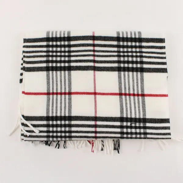 Women’s Plaid Scarf Black White Red Fringe 67in Pre-Owned