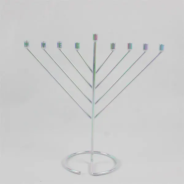 Iridescent Finish Metal Hanukkah Menorah 10.5" FLAWED