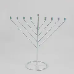 Iridescent Finish Metal Hanukkah Menorah 10.5" FLAWED