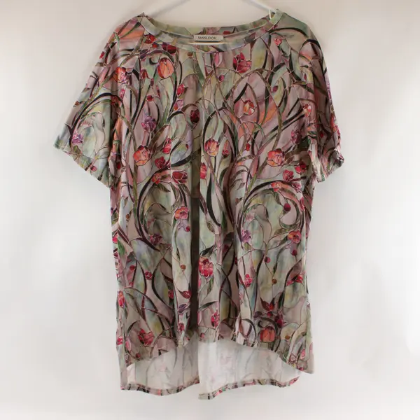 Misslook Womens Pink Floral Short Sleeve Tunic Top
