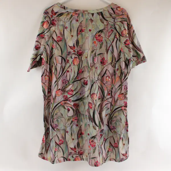 Misslook Womens Pink Floral Short Sleeve Tunic Top