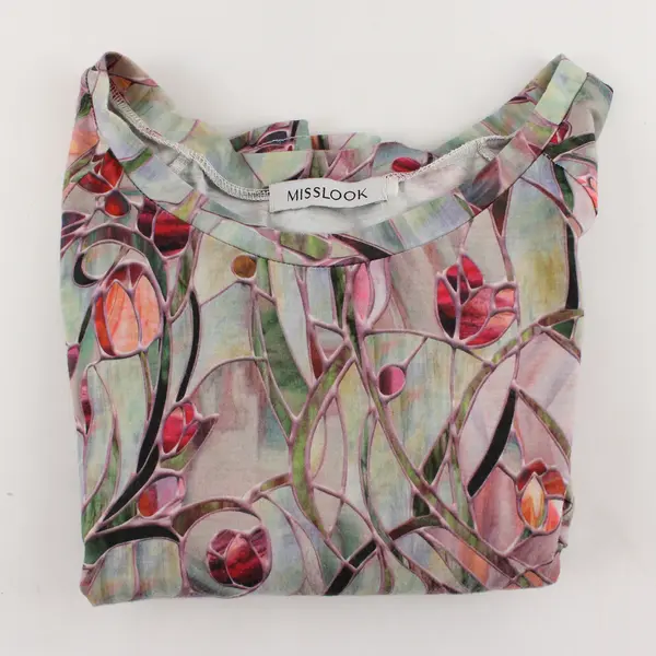 Misslook Womens Pink Floral Short Sleeve Tunic Top