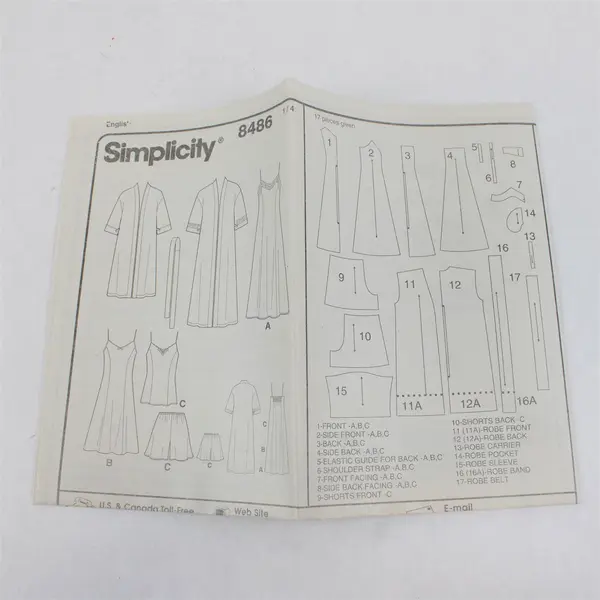 2002 Simplicity Pattern 8486 Women's Robe and Nightgown Size FF 18W-24W UNCUT