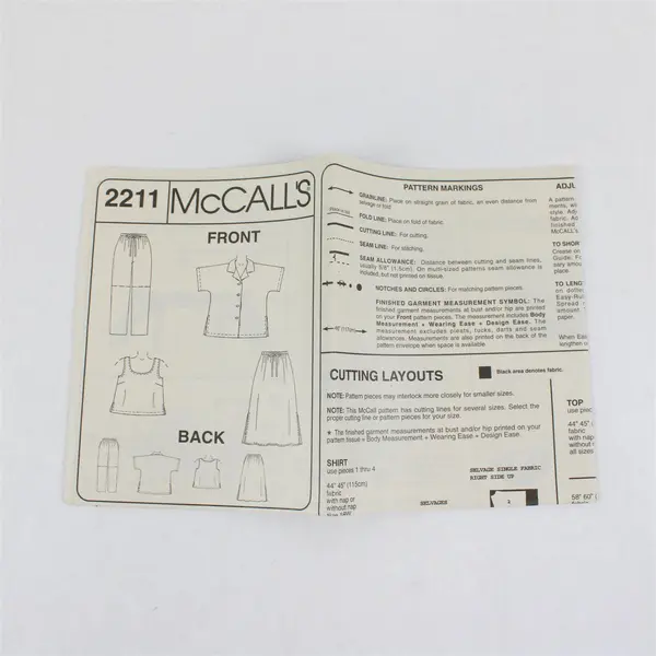 McCall's 2211 1999 Womens Top Shirt Pants Shorts Skirt R 18W-22W Uncut
