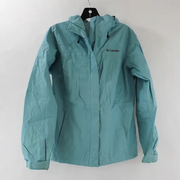 Columbia Women's S Blue Hooded Lightweight Lined Full Zip Windbreaker - Flawed