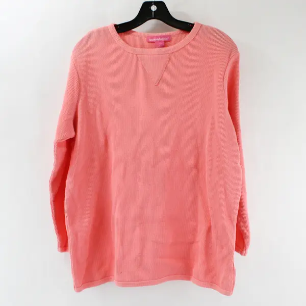 Woman Within Pink Waffle Knit Thermal Crewneck Long Sleeve Shirt Women's Size M