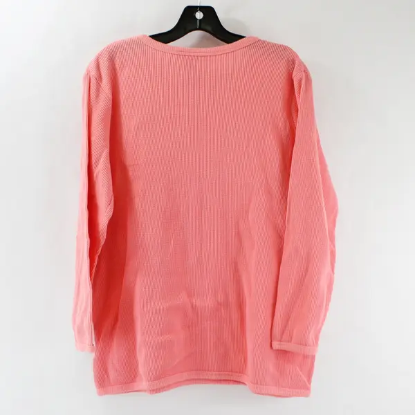 Woman Within Pink Waffle Knit Thermal Crewneck Long Sleeve Shirt Women's Size M