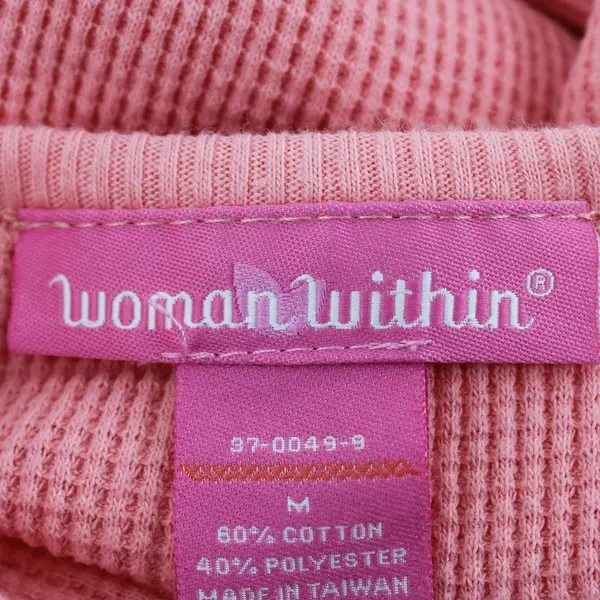 Woman Within Pink Waffle Knit Thermal Crewneck Long Sleeve Shirt Women's Size M