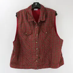 VTG Bedford Fair Red Plaid Cotton Sleeveless Button Up Vest Size Unknown