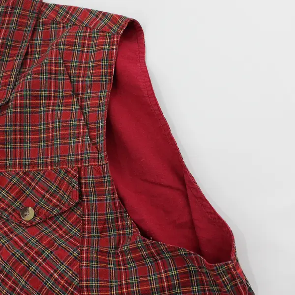VTG Bedford Fair Red Plaid Cotton Sleeveless Button Up Vest Size Unknown