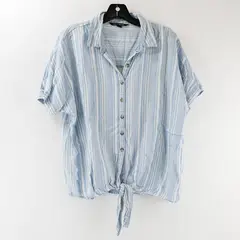 Zac & Rachel Women's Small Blue/White Tie Front Button Up Short Sleeve Blouse